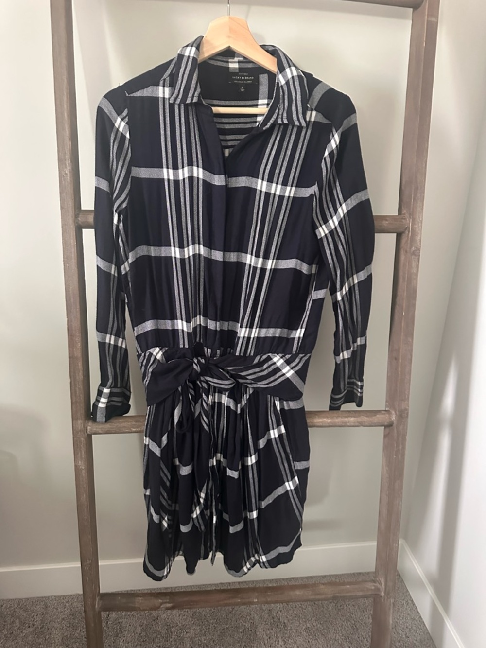 Lucky Brand Navy & White Plaid Tie-Waist Mini Dress